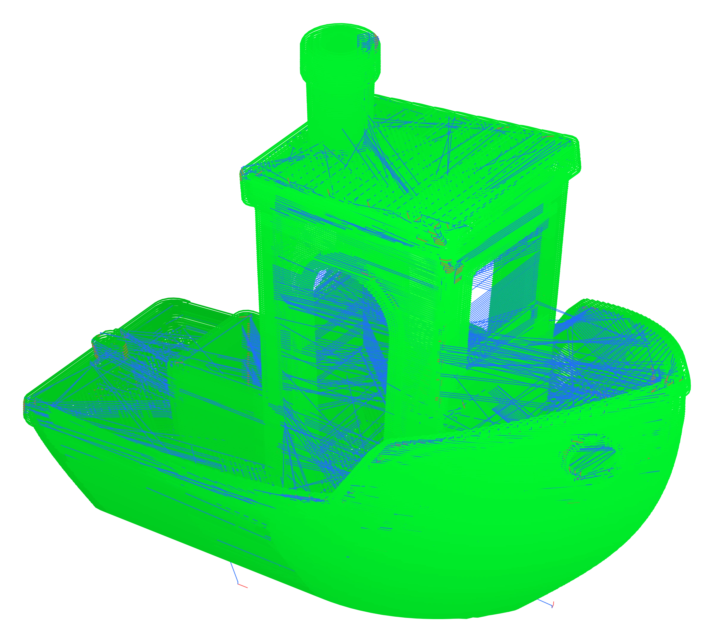 Benchy floating above the viewer, rendered from its original G-code toolpaths